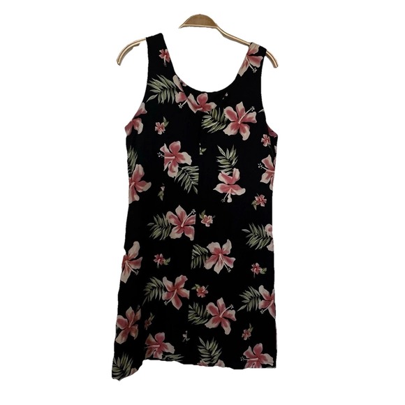 Pineapple Moon Tropical Silk Dress VTG Size M Black Floral Hawaiian Hibiscus - Picture 5 of 7